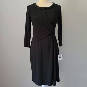 Vintage 1990’s Anne Klein black faux wrap dress with beaded neckline size 10